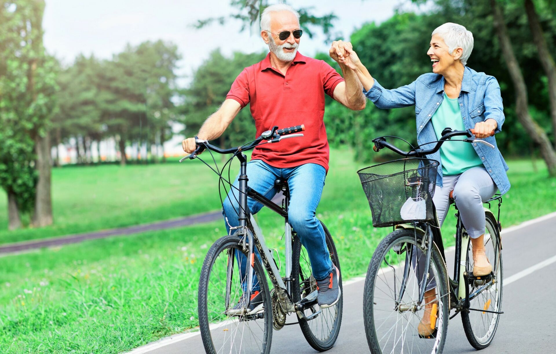 Couple riding bikes